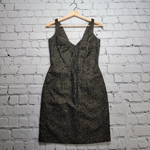 Carmen Marc Valvo Dresses & Skirts - Carmen Marc Valvo Beaded Metallic Shimmer V Neck‎ Fitted Mini Dress Size 2